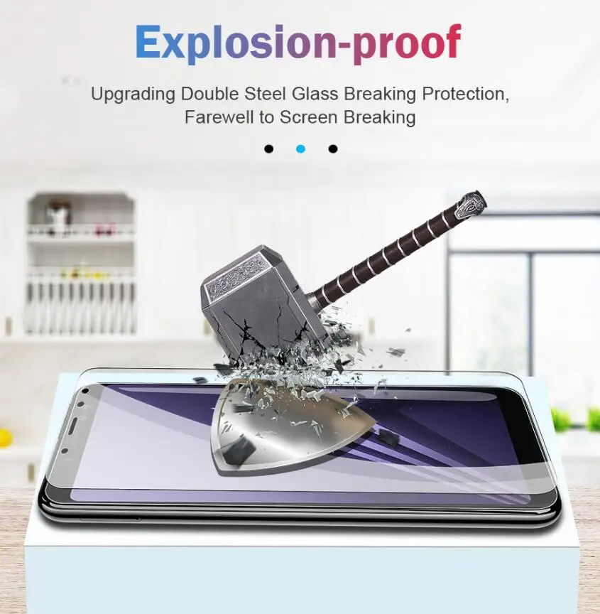 Protector de pantalla de vidrio templado para Samsung Galaxy A5, A8, A7, A6, A9, J4, J6 PLus, película protectora 2018, 2 uds./lote