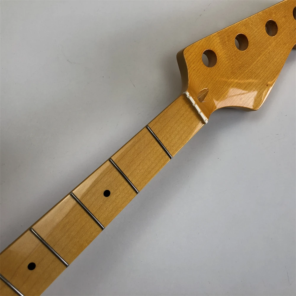 4 String Electric Guitar Bass Neck 21fret 34inch Maple Fingerboard Dot inlay Yellow Gloss DIY