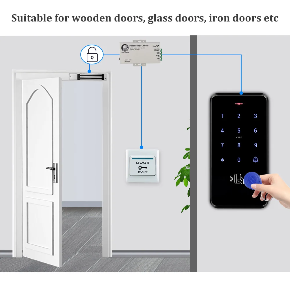 Outdoor IP68 Waterproof RFID Keypad Touch Access Control System Rainproof WG26/34 125KHz Card Reader with 10pcs Keyfobs