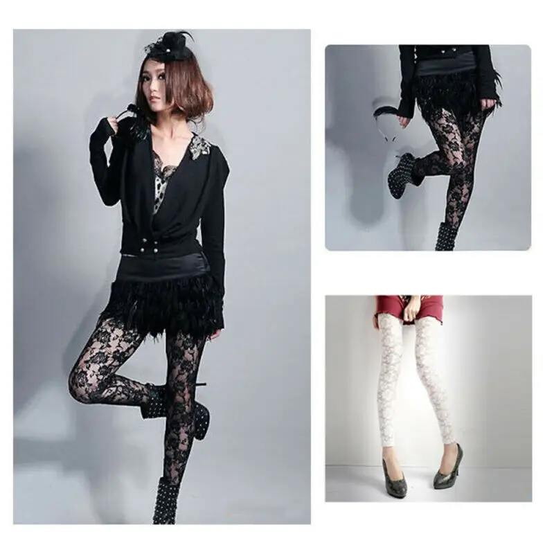 Women Ladies Full Length Printed Pants Autumn Summer Skinny Stretch Lace Pants