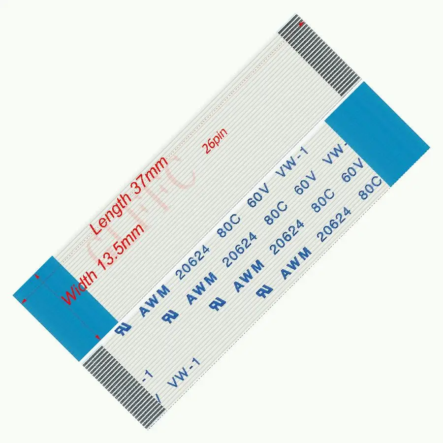 26pin 0.5pitch 37mm-150mm B-type Flexible Flat Cable FFC awm 20624 ROHS for TTL LCD DVD Computer