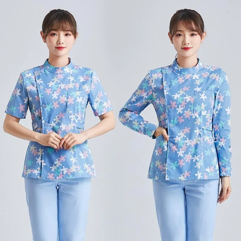 Pet Grooming Nursing Scrubs Set Spa Uniforms Unisex Flower Printed Work Clothes Set Medical Suits Clothes Scrubs Tops and Pants