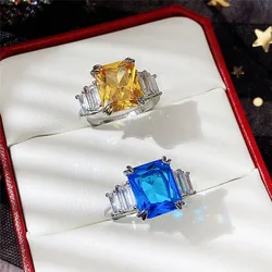 Huitan Bright Blue/Yellow Stone Women's Ring Fashion Versatile Female Finger Accessories for Party Luxury Cubic Zirconia Jewelry