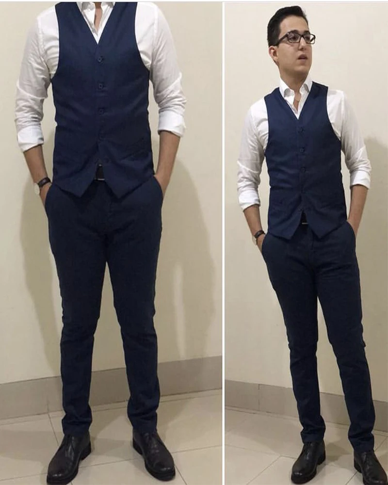 

Navy Blue Costume Homme Slim Fit Custom Made Wedding Vests Men's Waistcoat Groom Vests Mens Vest for Party 2 Pieces Vest+Pants