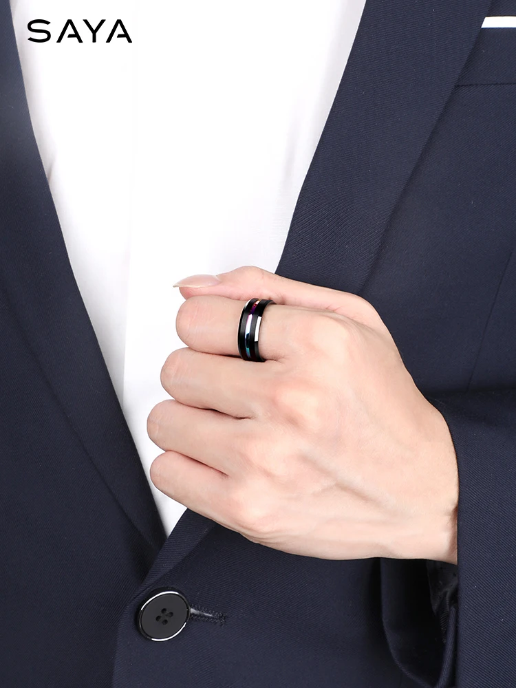 Rings for Men Personality Tungsten 7mm Width Black Wedding Bands Fashion Jewelry, Free EngravingCustomized, Free Shipping