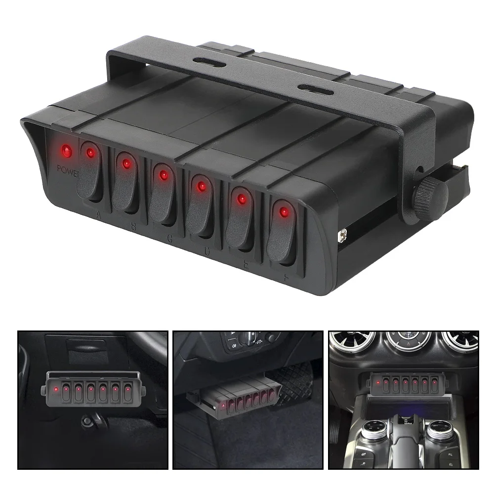 

Switch Panel 6 Gang Rocker Switch Box with LED Light Indicator for Cars Vehicles Caravan 12-24V 20A