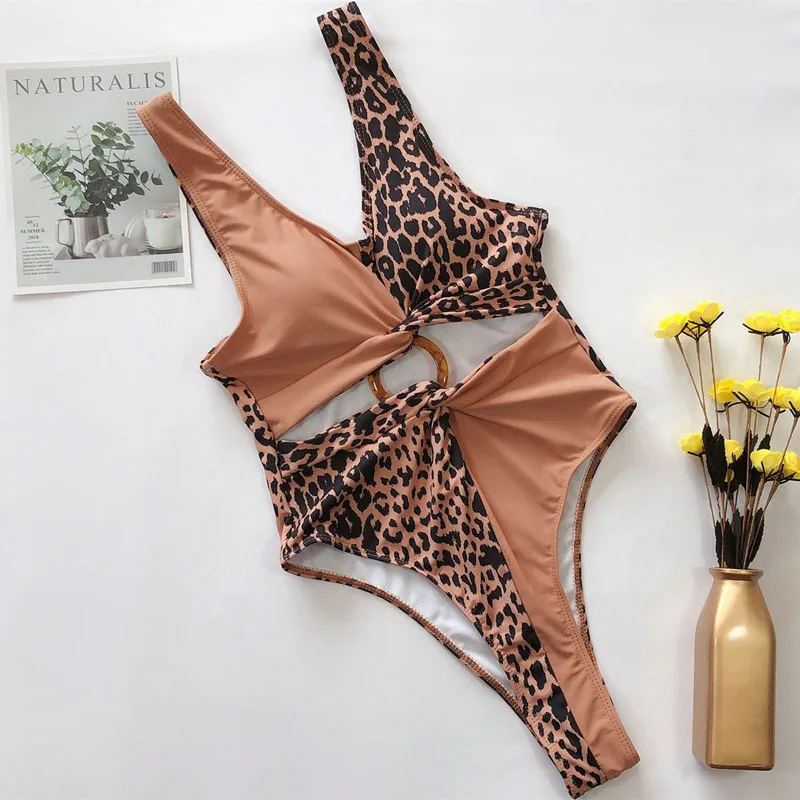 2023 New Sexy Leopard Swimwear Tummy Cut Out One Piece Swimsuit Female Tassel Bather Hollow Out Bathing Suit Swim Wear Lady 3880