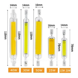 Tubo de vidrio LED R7s COB, Bombilla súper brillante, lámpara halógena de alta potencia, reemplazo para el hogar, 118mm, J118, 78mm, J78, AC110V, 220V