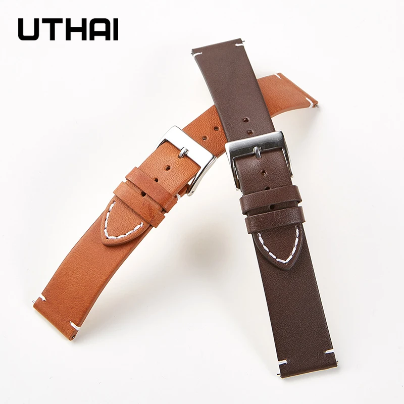 UTHAI F08 Leather Strap  Watchband Band Matte Soft Quick Release Simple Thin Bracelet Cowhide  Retro 16mm 18mm 20mm 22mm 24mm