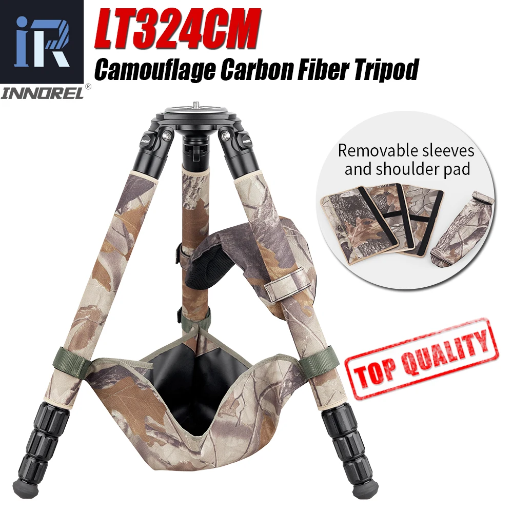 LT324CM Camouflage Carbon Fiber Professional Tripod with Bowl for DSLR Camera Professional Birdwatching Heavy Duty Camera Stand