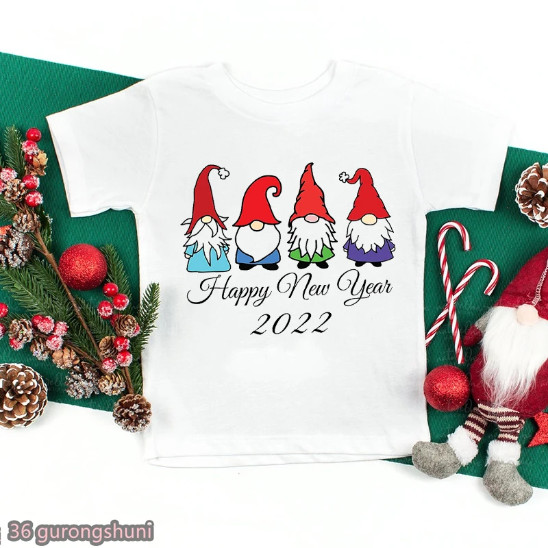 Happy New Year Tshirt Kawaii Love Gnomies T Shirt Merry Christmas T-Shirt Kids Unisex Clothes Short Sleeve T-Shirts Tops