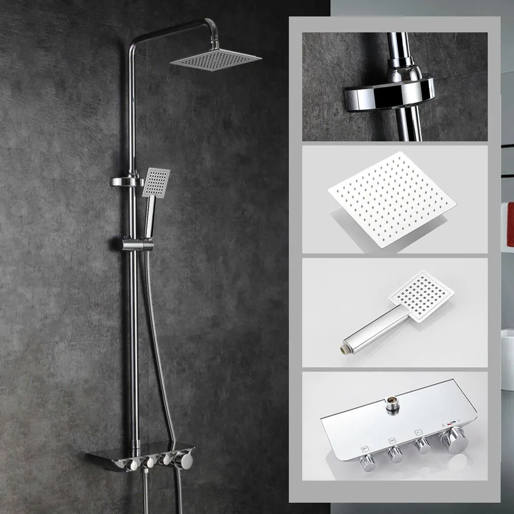 Shower Faucets Chrome Bathroom Shower Set Bath Rain Shower Wall Mounted Hand Held Brass Shower Head Chuveiro Do Banheiro  9712