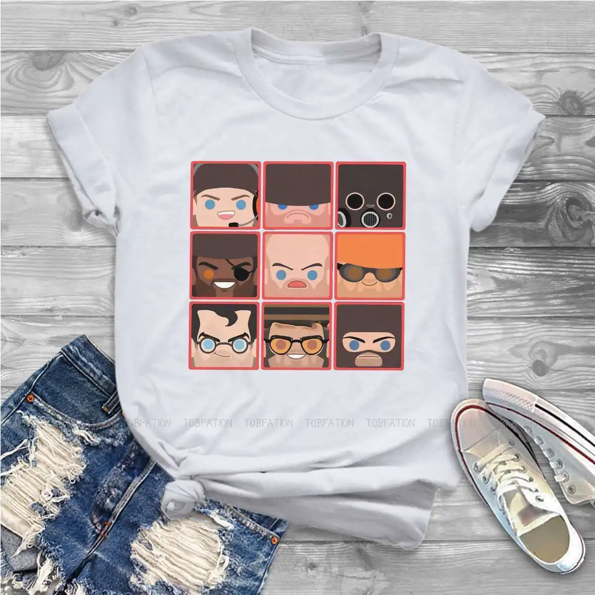 TF2 BoxFace Women Shirts Team Fortress 2 Shooter Game T-shirt Harajuku Vintage Female Clothing