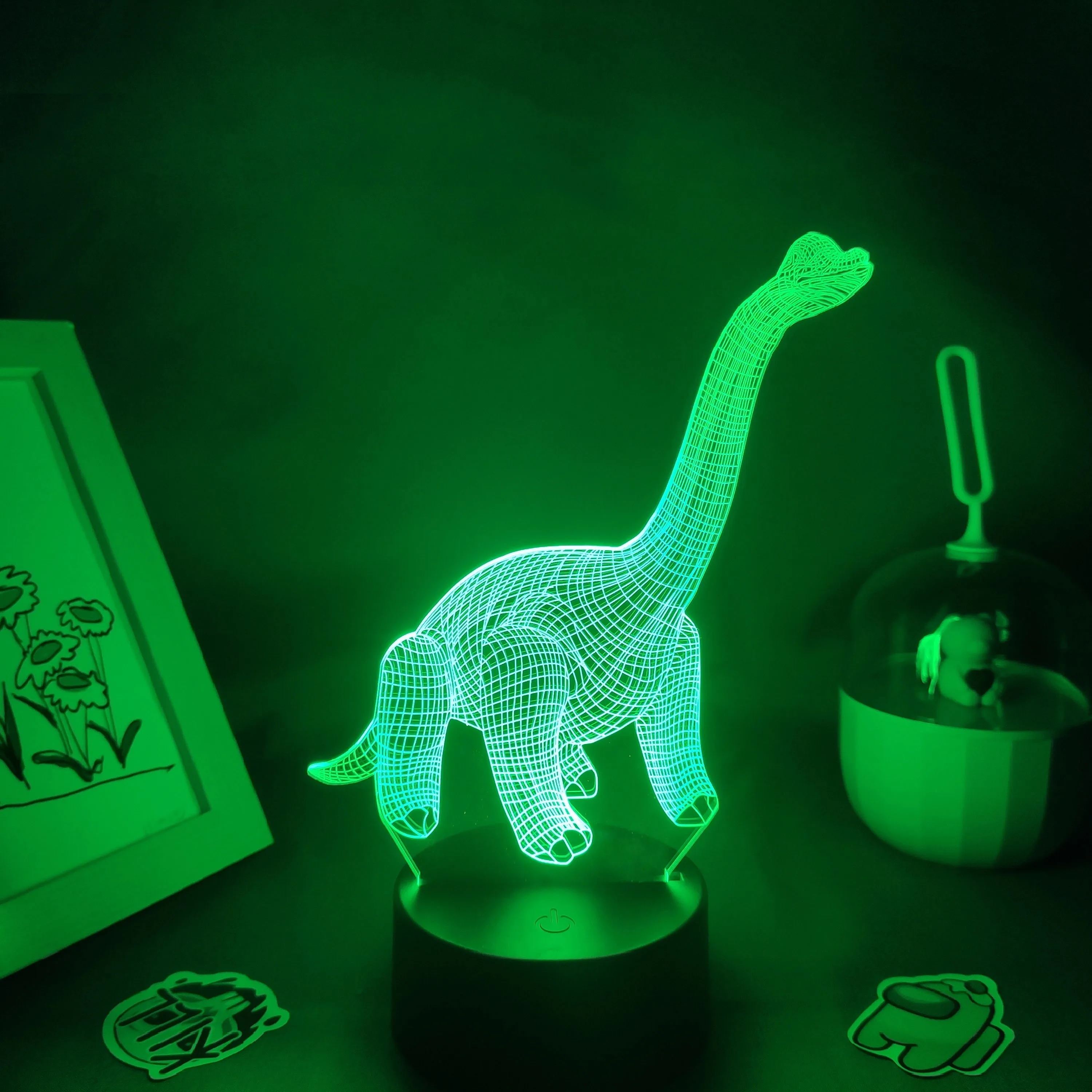 동물 공룡 Brachiosaurus 3D LED 네온 램프 RGB 야간 조명 어린이를위한 생일 선물 차일드 침실 침대 옆 테이블 장식