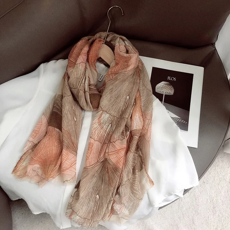 2021 Fashion Big Ginkgo Print Fringe Scarf Shawls Long Soft Leaf Scarves Hijab Wrap 6 Color Wholesale 10pcs/LOT