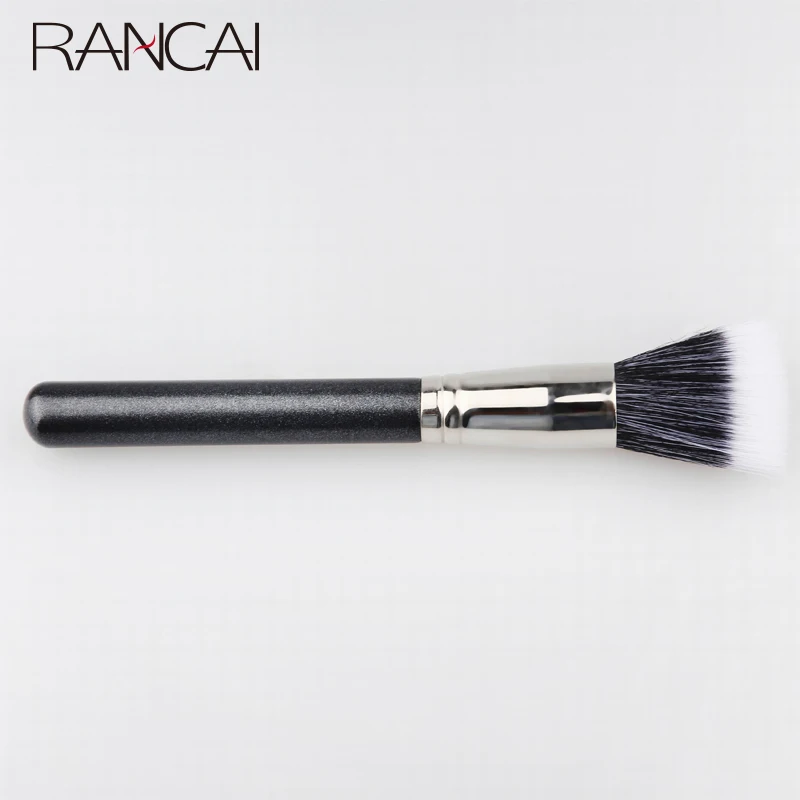 RANCAI 1pcs Powder Brush Full Size Skin Care Black Duo Fiber Stippling Brush Make Up Tools Face brush