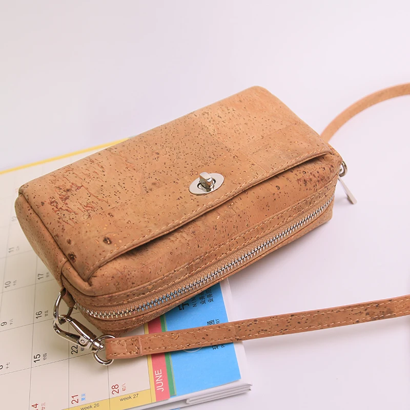 Wholesale Solid Color Natural Cork Bag Single Strap Small Size Zipper Wooden Crossbody Bags Women Vegan Stylish Gift