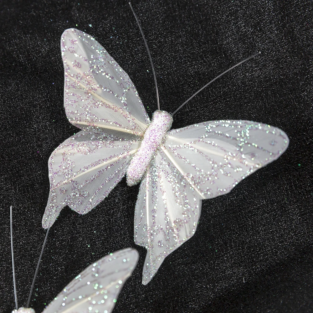 6 pc Decorative feather butterfly Halloween Christmas supplies Christmas tree pendant Garden decoration Wedding