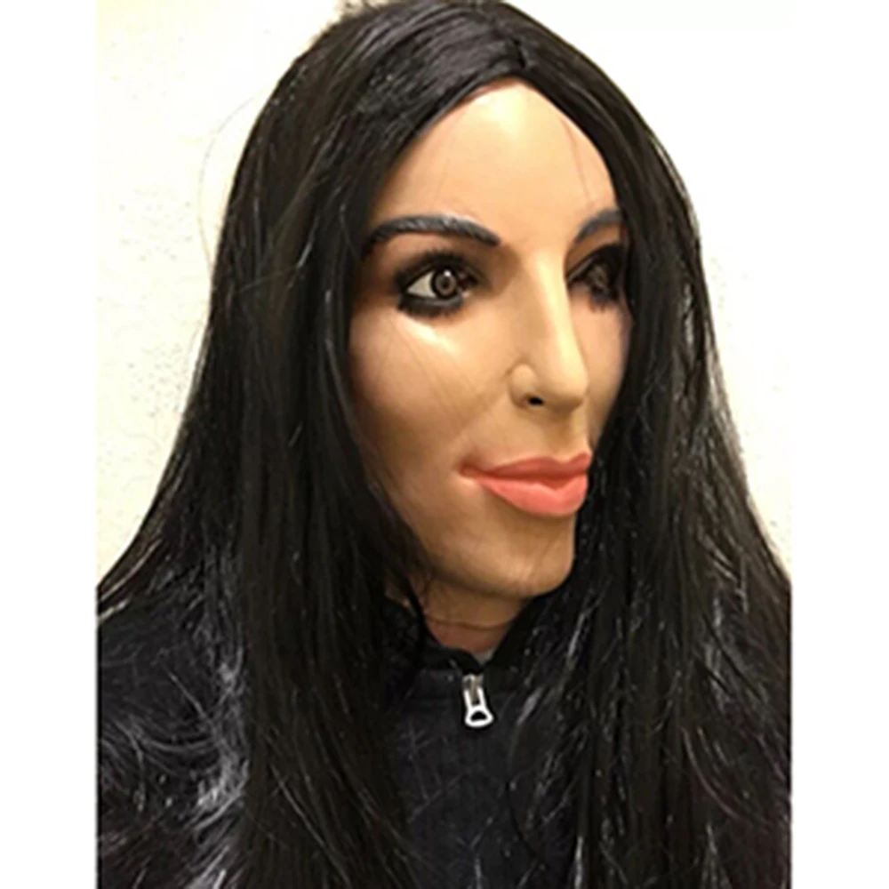 Fashion Latex Women Girl Party Cosplay Beauty Face For Party Mask Sexy Long Hair Carnival Mask Halloween