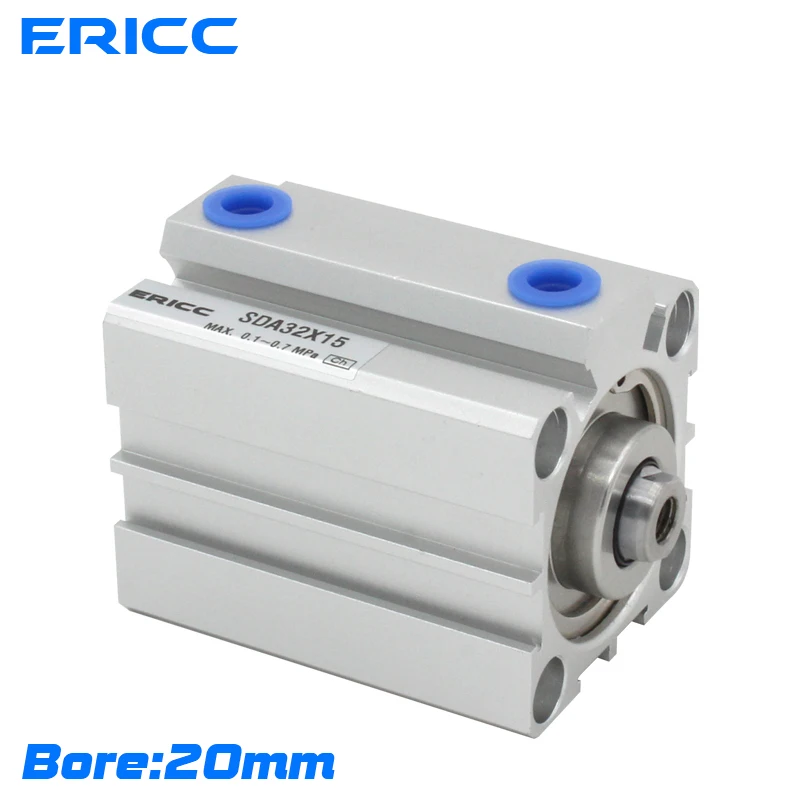 SDA 20mm series Pneumatic Compact air Cylinder Bore to 5 10 15 20 25 30 35 mm Stroke High quality double acting cylinder