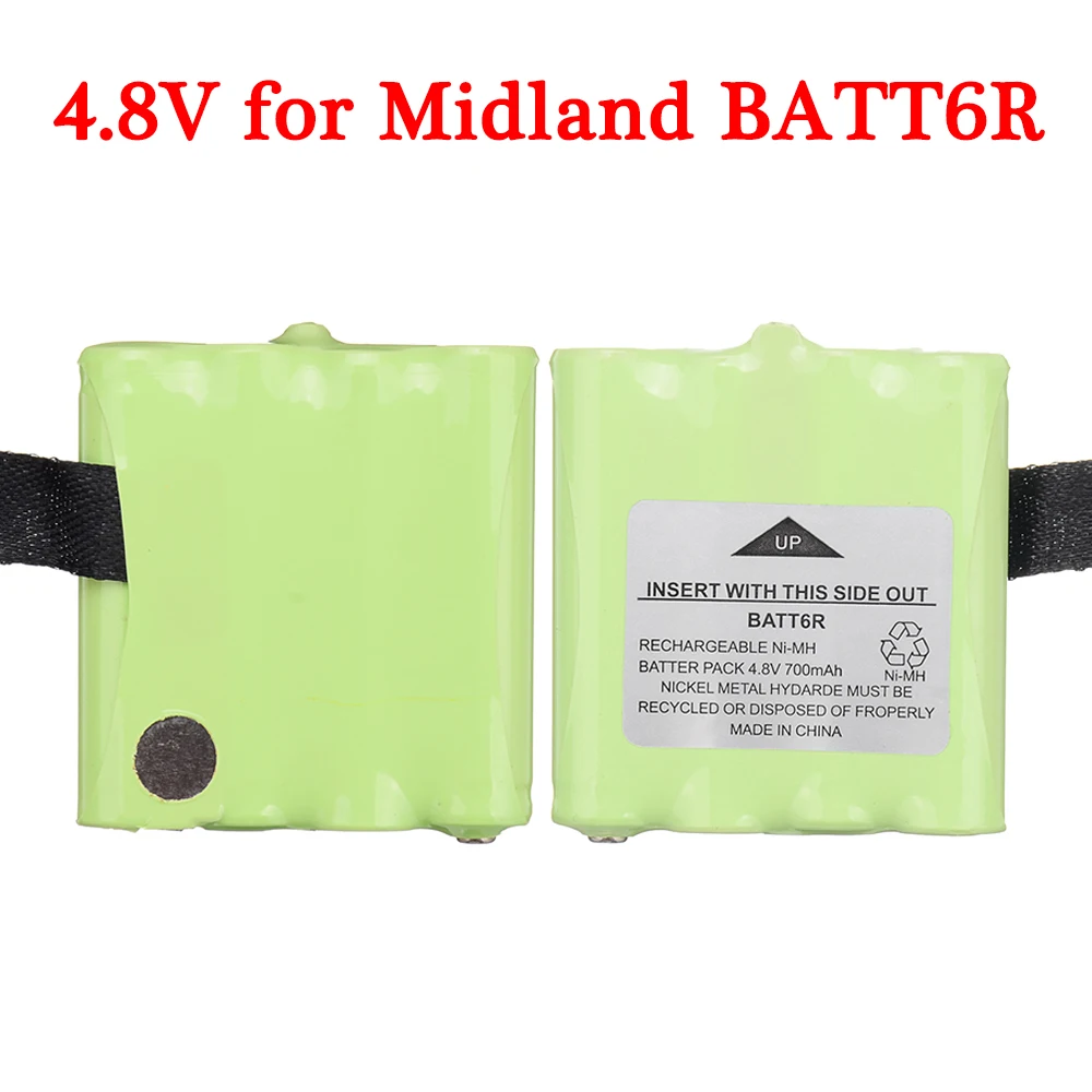 2pcs 4.8V 700MAH NI-MH Rechargeable Battery Pack for Midland BATT6R BATT-6R 2 Way Radio Battery spare parts