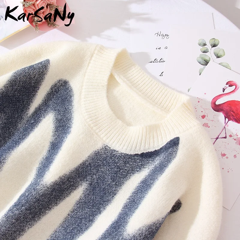 Women Sweater Oversize White Jumper Winter Clothes Women Knitted Pullovers Autumn Oversized Striped Sweaters Women\'s Jumper 2021