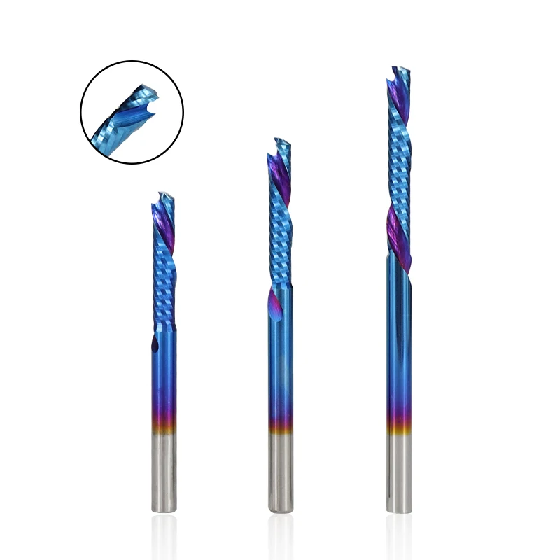 XCAN 3.175mm Shank Up Down Cutter Single Flute Carbide End Mill Nano Blue Coated End Milling Cutter for Wood CNC Tools