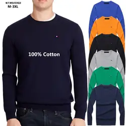 Suéteres de algodón 100% para hombre, ropa de punto de manga larga informal clásica, suéteres de cuello redondo, Tops ajustados para primavera y otoño