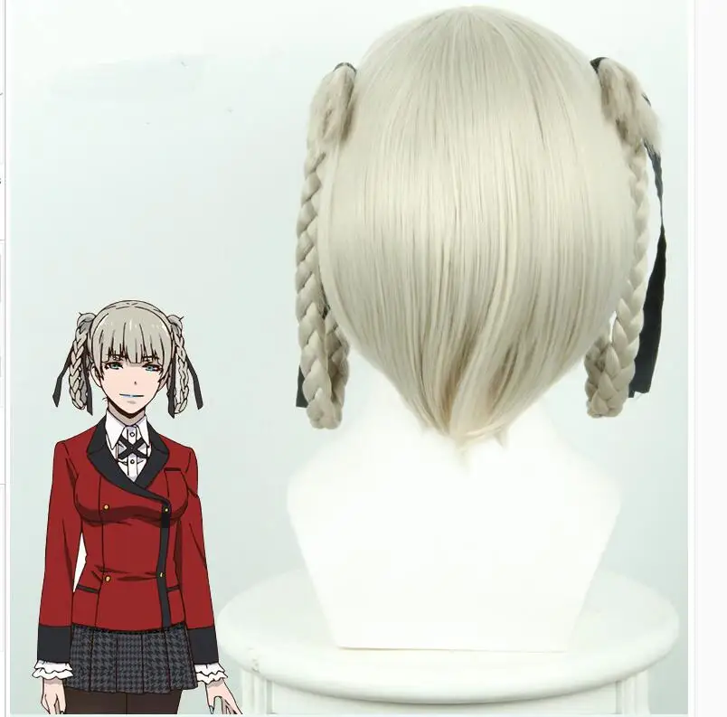 Peruca sintética Cosplay Anime para Mulheres, Kakegurui, Jogador Compulsivo, Momobami, Kirari, Traje, Drama, Festa de Halloween, Perucas de cabelo sintético