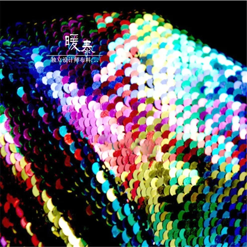 Embroidered Sequins Fabric Multicolour Fish Scales DIY Party Decor Props Mermaid Skirts Dress Stage Clothes Designer Fabric