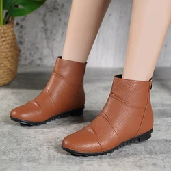 Women Winter Shoes Woman Genuine Leather Ankle Boots Women Warm Non-Slip Black Brown Women Boots Mother Flats Casual Shoe