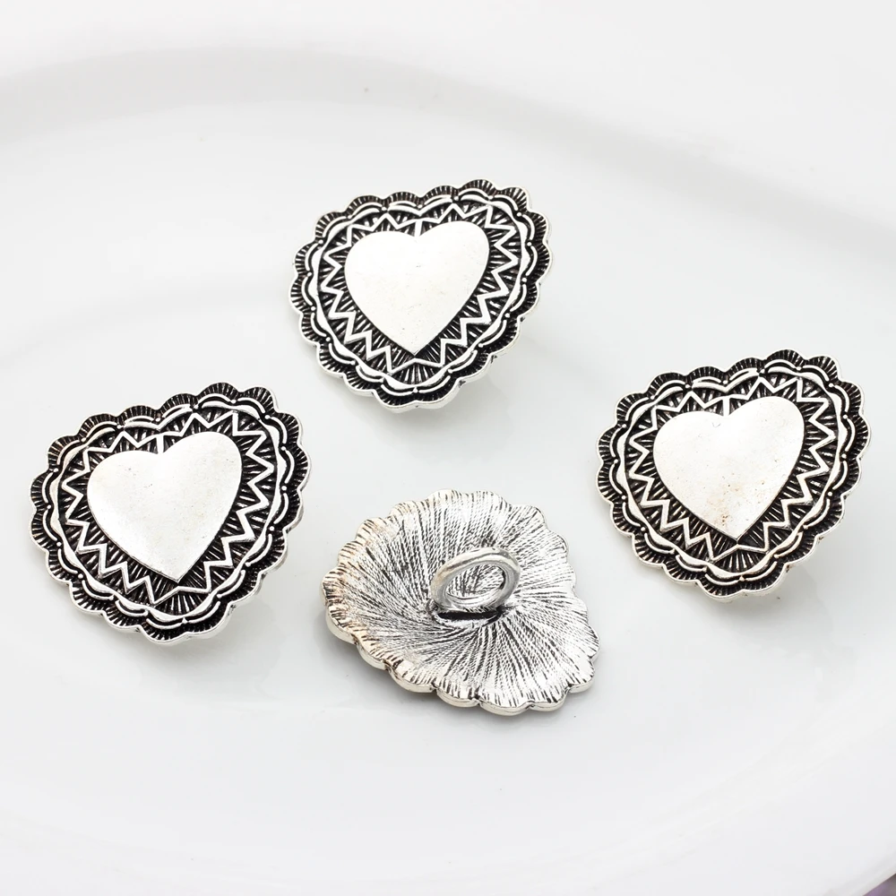 3pcs/lot 38MM Retro Zinc Alloy Button   Big Heart Decorative Buttons Charms Pendants For DIY Finding Accessories