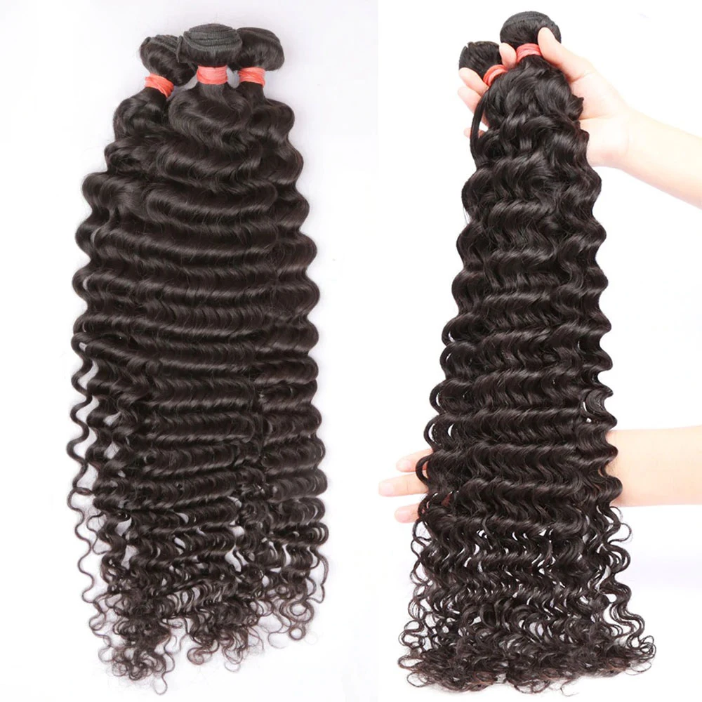 Pacotes brasileiros do Weave do cabelo para mulheres negras, onda de água, encaracolado profundo, extensões do cabelo, pacotes do cabelo humano, 30 dentro