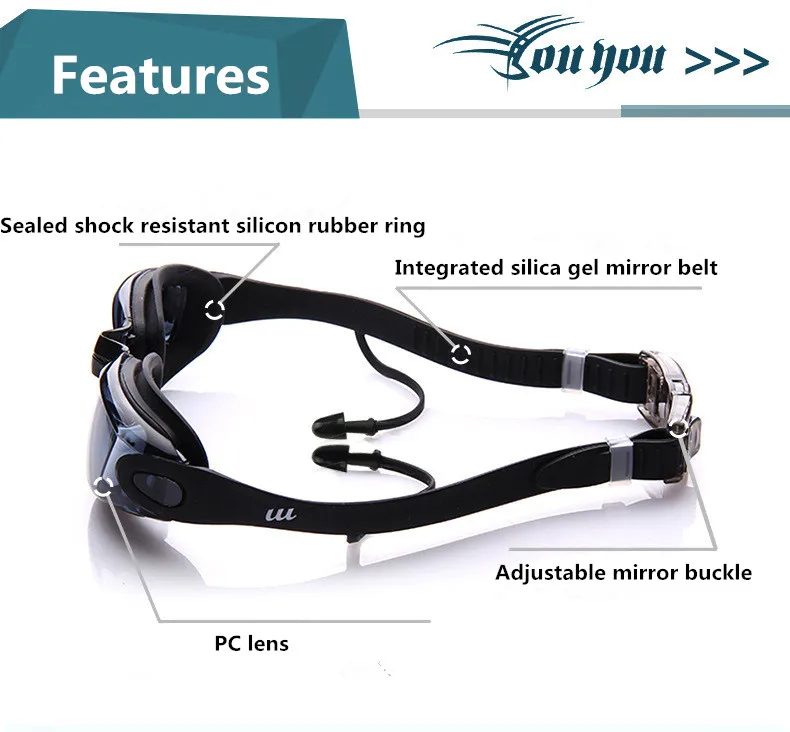 Profesional gafas de natación con tapones para los oídos de la nariz clip Electroplate de silicona impermeable очки для плавания adluts