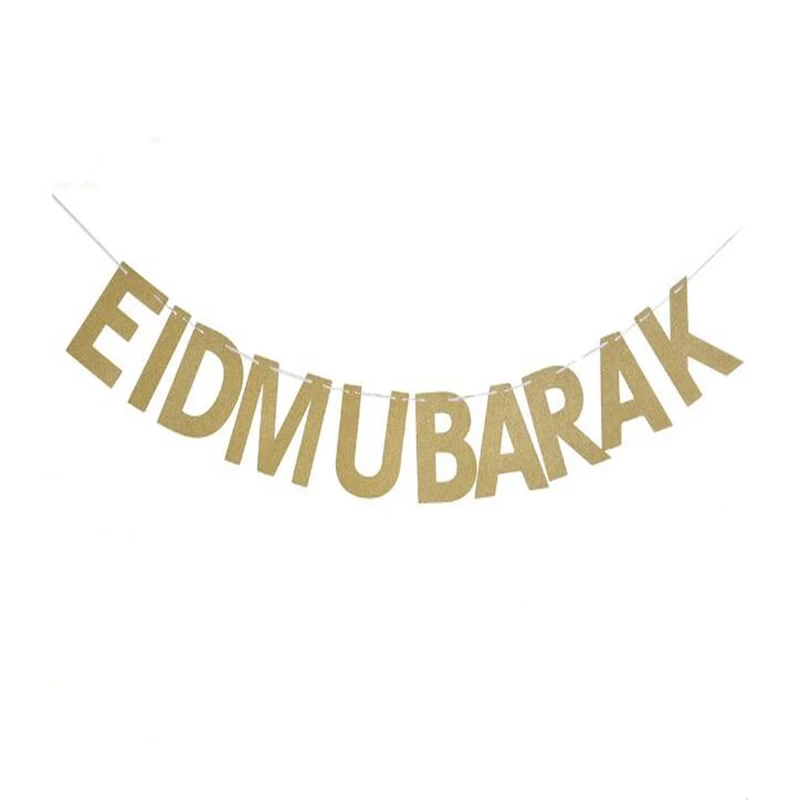 Gold Silver EID Banner Glitter Paper Garland EID Mubarak Party Muslim Festival Bunting Ramadan