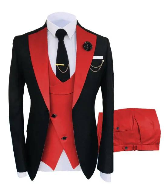 

2021 Latest Coat Pant Designs Black Red Mens Classic Suits For Wedding Groom Tuxedo Slim Fit Prom Party 3 Piece Groomsmen Blazer