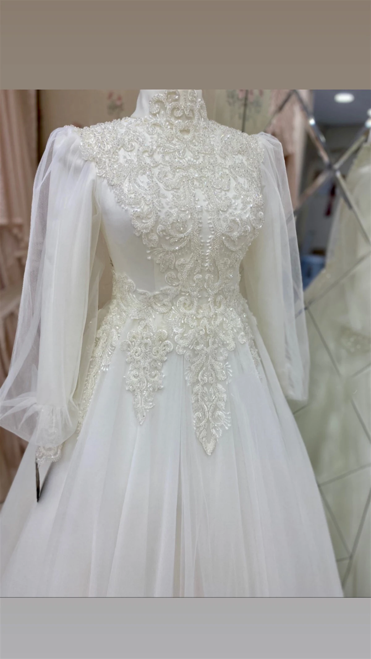 Abiti da sposa musulmani a maniche lunghe per la sposa 2021 abito da ballo in caftano marocchino scollo alto Appliques abito da sposa