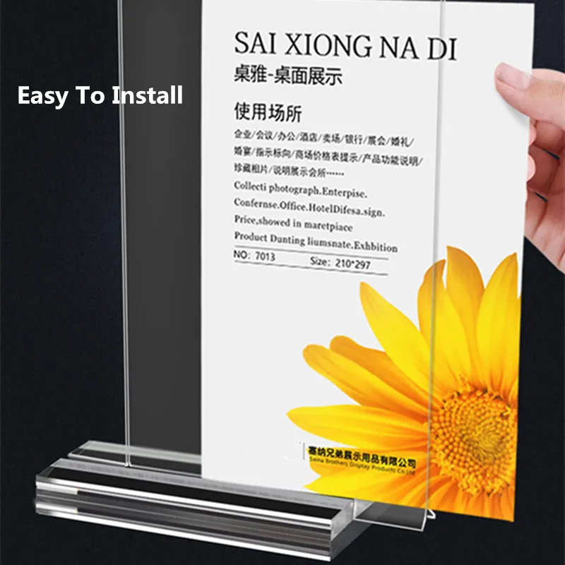 100*150mm A6 T Shape Acrylic Sign Holder Display Stand Restaurant Table Menu Paper Holder Frame