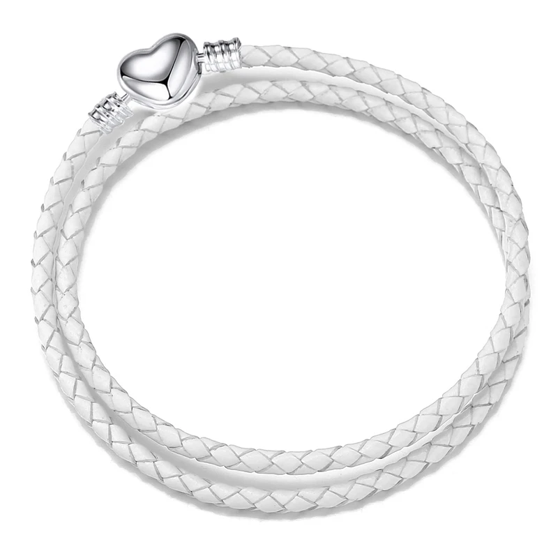 Ladies Silver Color Heart Closure Snake Chain Bracelet Fit Original Leather Chain Charm Beads Bracelets For Women Men Jewelry