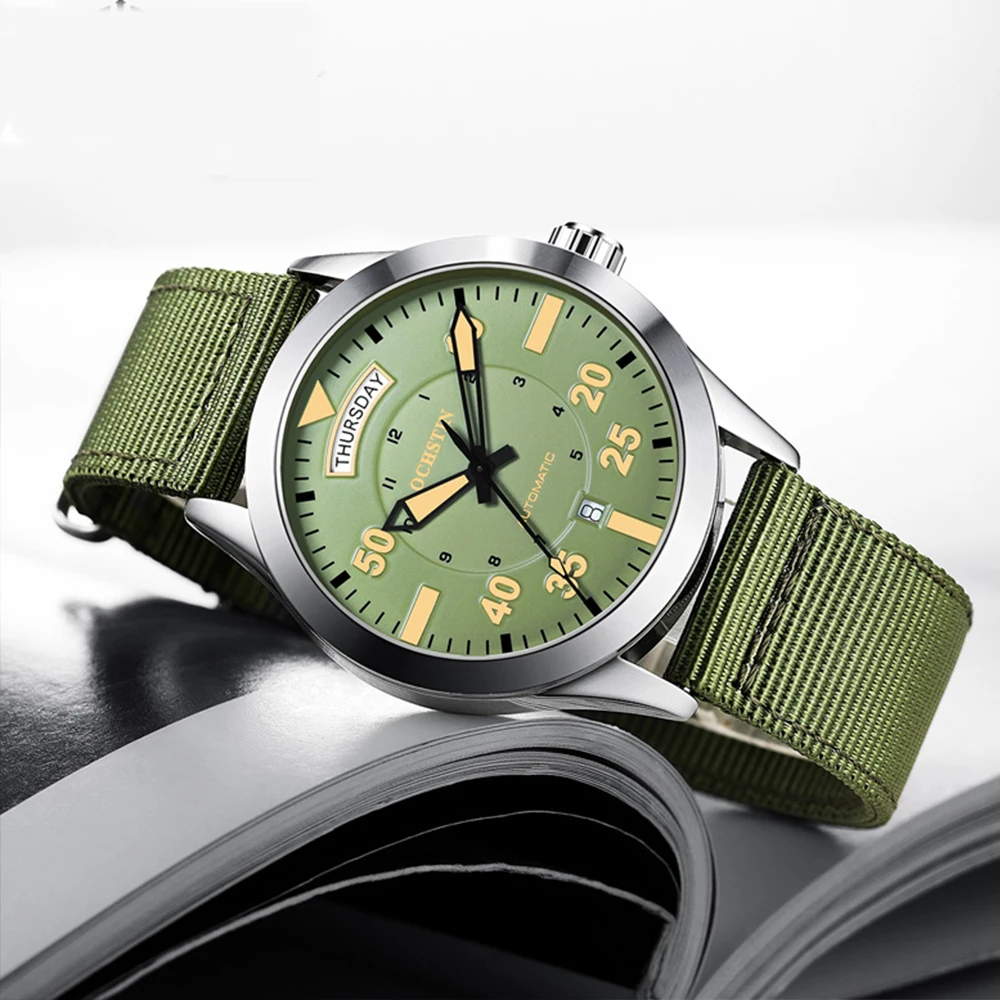 OCHSTIN Men Mechanical Wristwatches Military Pilot Watches Double Calendar Bussiness Nylon Waterproof Automatic Men's Watch