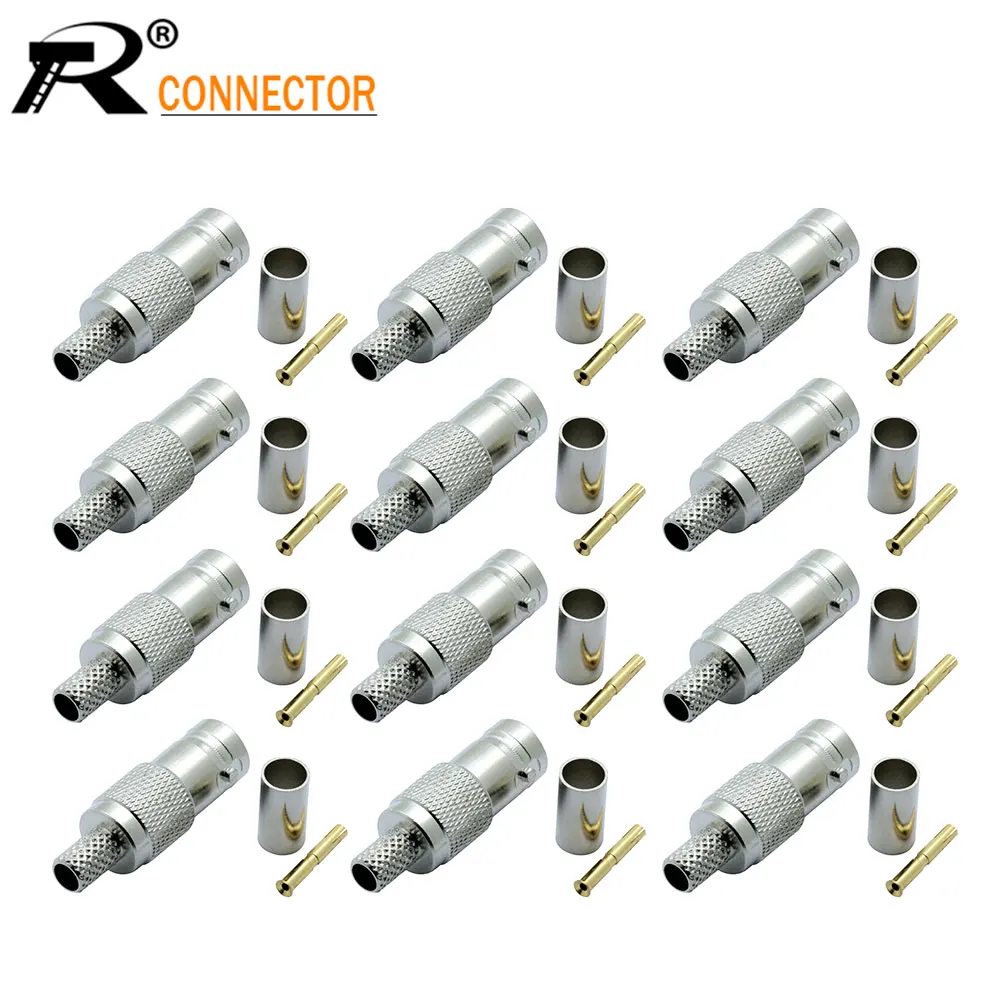

BNC Женский обжимной коаксиальный Прямой CCTV Разъем для RG58 RG59 RG6 кабель коаксиальный разъем с адаптером