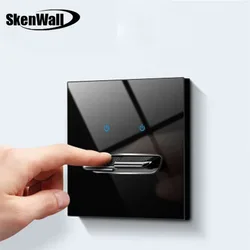 1 2 3 4 Gang 1 2 Way Black Tempered Glass Reset Toggle Switch  Retro Hotel Creative Switch France EU UK USB Socket AC 110-250V
