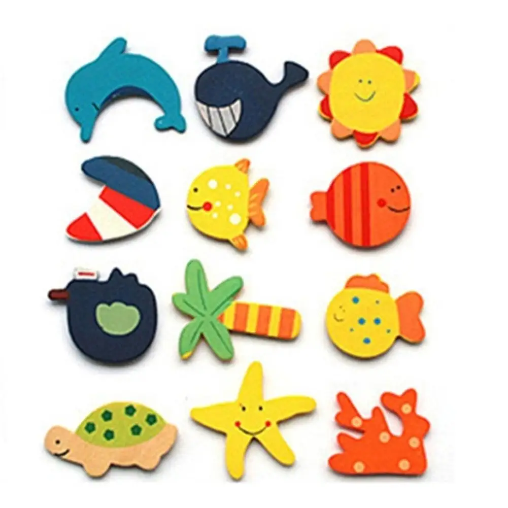 12pcs Novelty Animals Wooden Cartoon Fridge Magnet Sticker Cute Funny Refrigerator Toy Colorful Kids Toys for Children Baby new