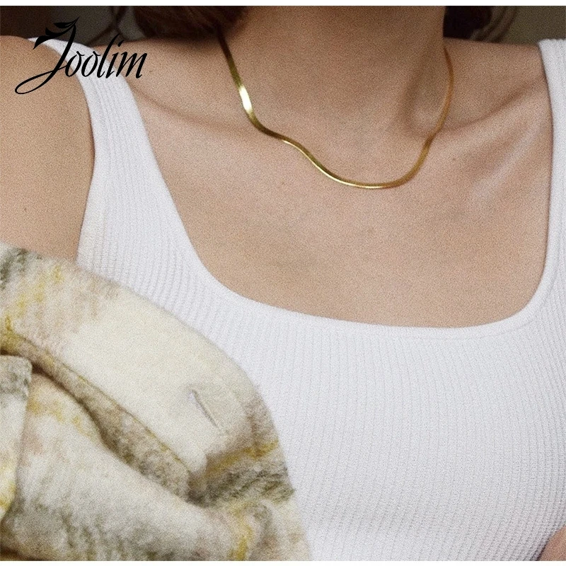 Joolim Jewelry High End Pvd Plated Finish Tarnish Free Simple Versatile Snake Chain Choker Stainless Steel Necklace for Women