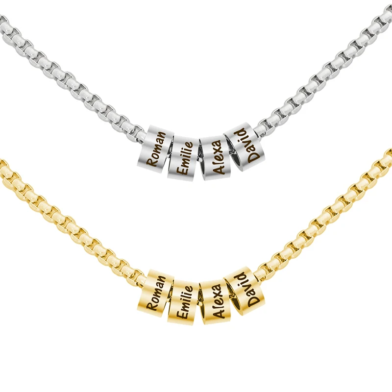 

Customized Name Necklace Engraved Stainless Steel Beads Necklaces For Women/Men Gift