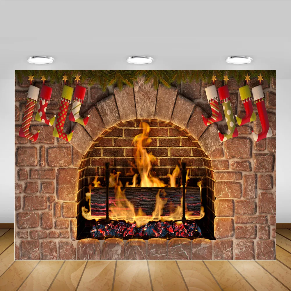 الموقد التصوير خلفية الشتاء عيد الميلاد حزب خلفية الديكور الطوب جدار الخشب الموقد جورب صورة تبادل لاطلاق النار التصوير الفوتوغرافي