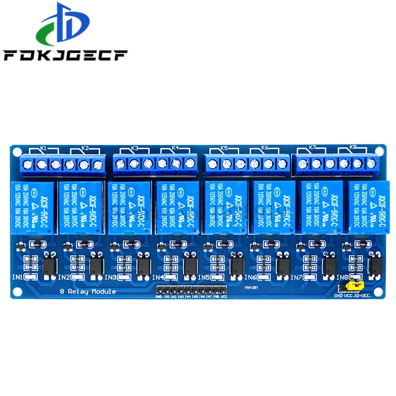 10pcs 8-Channel Relay DC 5v with light coupling protection expansion board have a single way 8 road relay module For Arduino