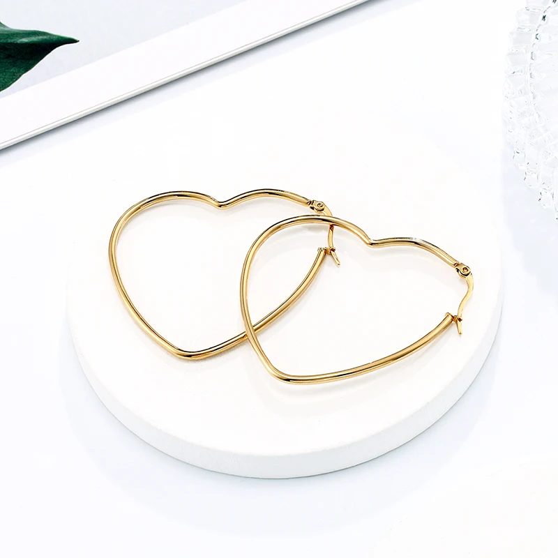 Hot Fashion peach heart earrings circle jewelry simple pendant Earring stainless steel hoop earring 1 Pair Gifts for women girls