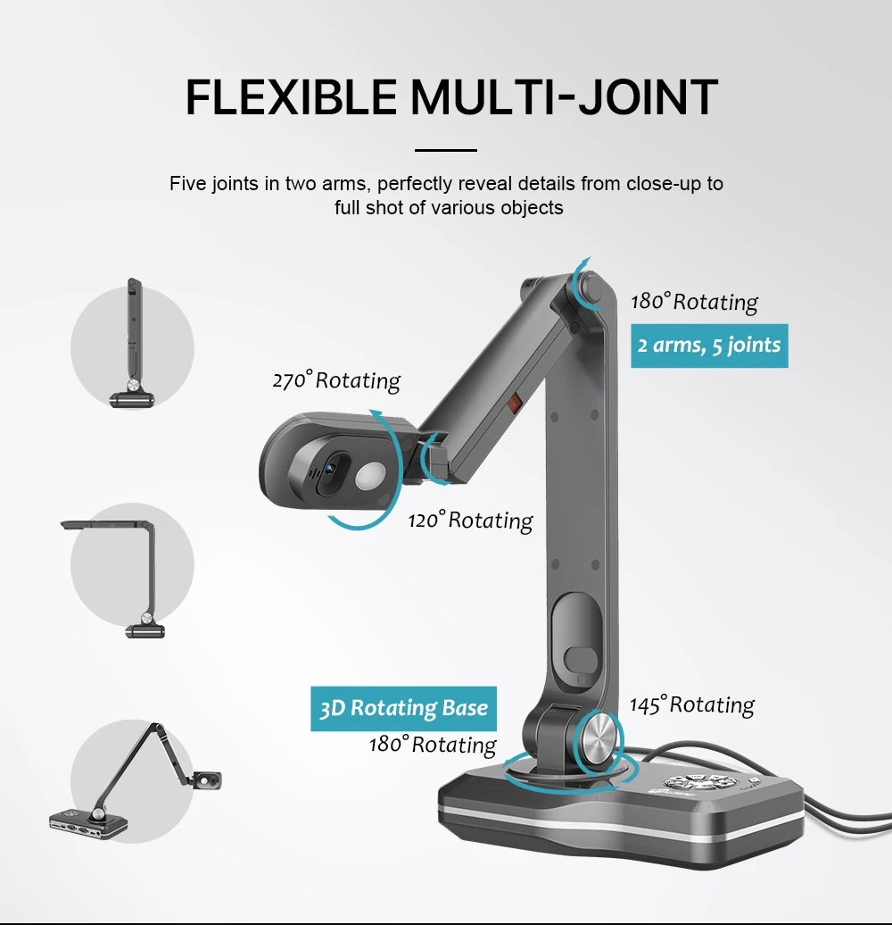 JOYUSING-cámara de documentos V500 8MP con USB/VGA/HDMI, cuatro modos de conexión, escáner de libros A3 con batería de 5,5 mAh