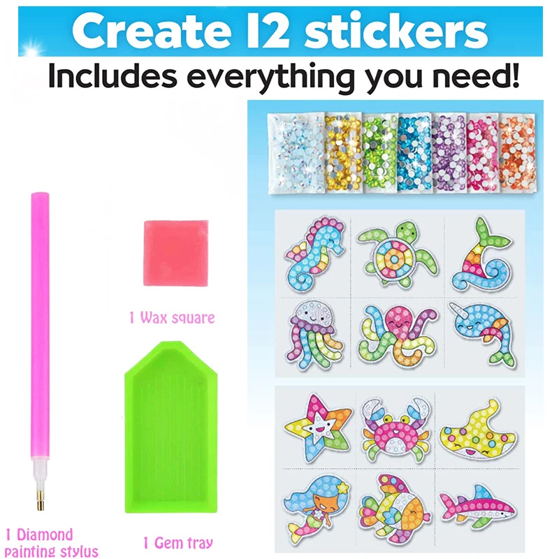 12 Creëer een grote edelsteen Diamond Painting Sticker Kit Art Craft Girls Boys Unicorn Animal Sealife Magical Mozaic Dot Sticky Toys Gifts